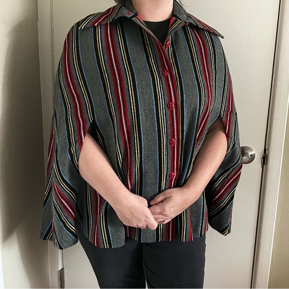 Vintage Handmade Striped Southwestern Blanket Style Fabric Cape
